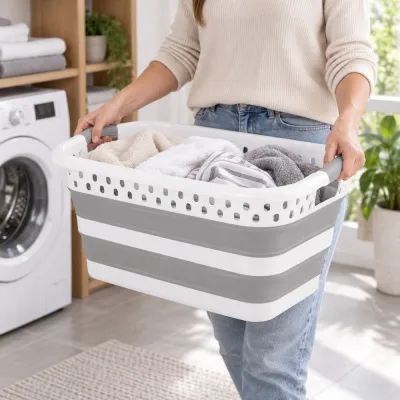 Kôš na bielizeň 24 l skladací SPRINGOS HA5109 sivo-biely