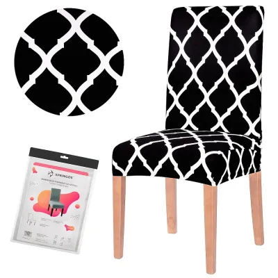 Poťah na stoličku marocký ďatelina SPRINGOS SPANDEX HA0048 čierno-biely