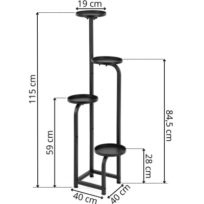 Kovový stojan na kvety 4 police 115 cm SPRINGOS GA0213 čierny
