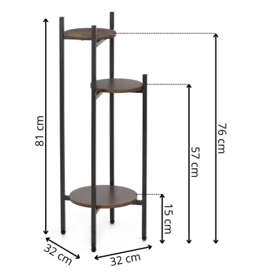 Kovový stojan na kvety 81 cm 3 polica SPRINGOS GA0215 čierno-hnedý