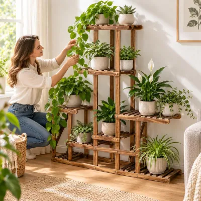 Drevený stojan na kvety 95 cm SPRINGOS GA0176 hnedý
