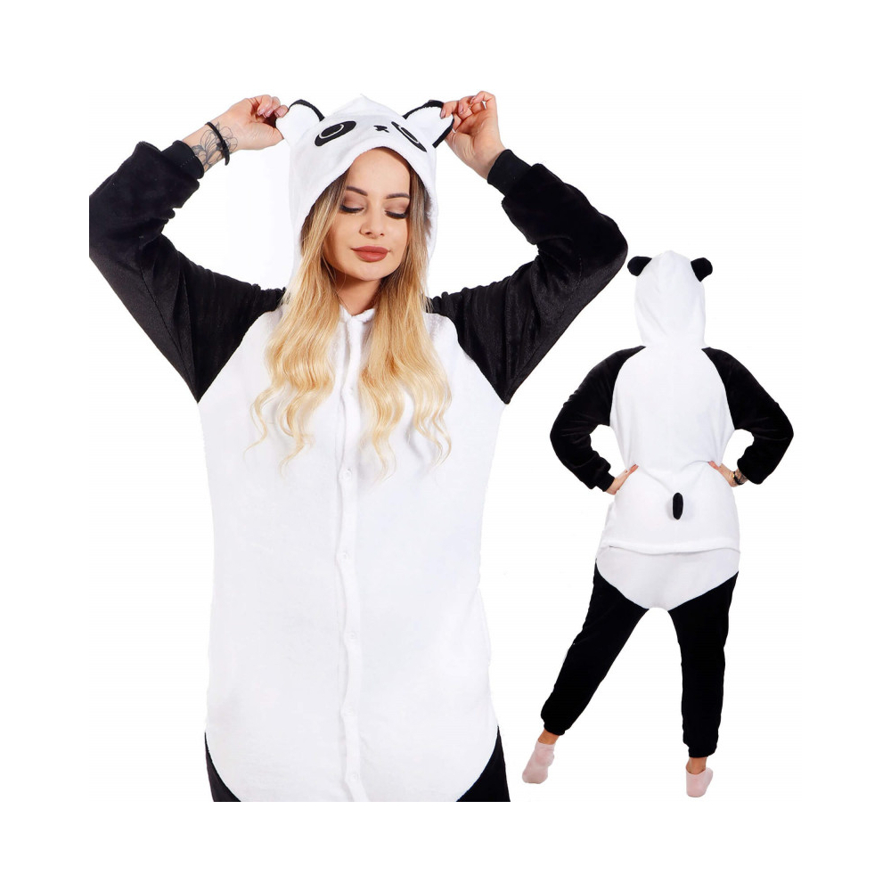 Pyžamo overal panda veľ. M SPRINGOS HA5077 čierno-biele