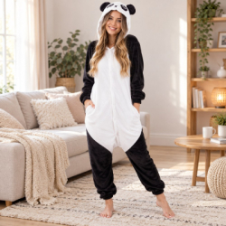 Pyžamo overal panda veľ. M SPRINGOS HA5077 čierno-biele