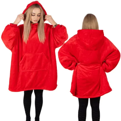 Mikinová deka oversize s kapucňou SPRINGOS HA7321 červená