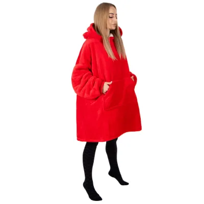 Mikinová deka oversize s kapucňou SPRINGOS HA7321 červená