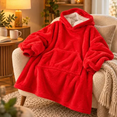 Mikinová deka oversize s kapucňou SPRINGOS HA7321 červená