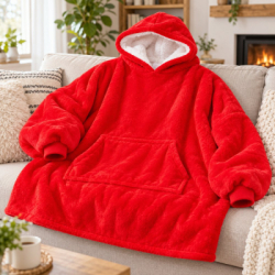 Mikinová deka oversize s kapucňou SPRINGOS HA7321 červená