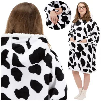 Mikinová deka oversize s kapucňou SPRINGOS HA7570 bielo-čierna