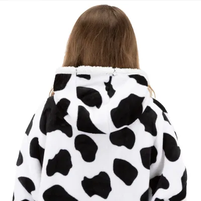 Mikinová deka oversize s kapucňou SPRINGOS HA7570 bielo-čierna