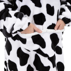 Mikinová deka oversize s kapucňou SPRINGOS HA7570 bielo-čierna