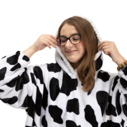 Mikinová deka oversize s kapucňou SPRINGOS HA7570 bielo-čierna