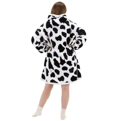 Mikinová deka oversize s kapucňou SPRINGOS HA7570 bielo-čierna