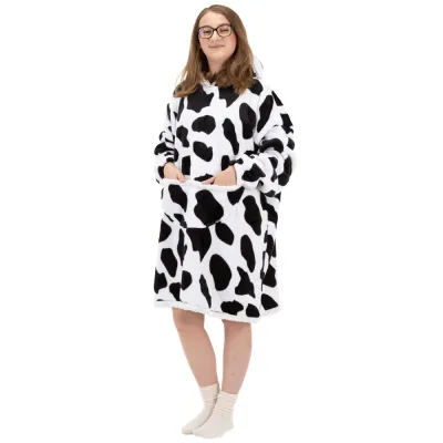 Mikinová deka oversize s kapucňou SPRINGOS HA7570 bielo-čierna