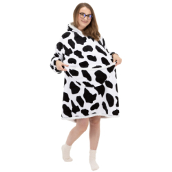 Mikinová deka oversize s kapucňou SPRINGOS HA7570 bielo-čierna