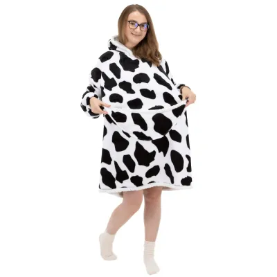 Mikinová deka oversize s kapucňou SPRINGOS HA7570 bielo-čierna