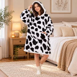 Mikinová deka oversize s kapucňou SPRINGOS HA7570 bielo-čierna