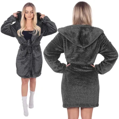 Župan dámsky s kapucňou veľ. L/XL SPRINGOS Bliss HA7364 tmavo šedý
