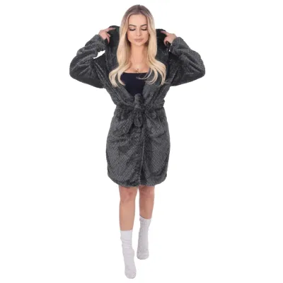 Župan dámsky s kapucňou veľ. L/XL SPRINGOS Bliss HA7364 tmavo šedý