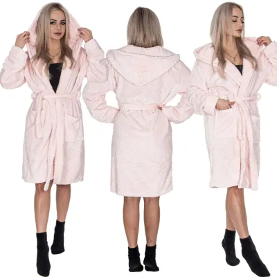 Dámsky župan s kapucňou veľ. L/XL SPRINGOS Aura HA7366 ružový