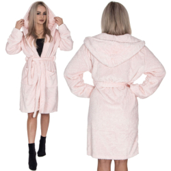 Dámsky župan s kapucňou veľ. L/XL SPRINGOS Aura HA7366 ružový