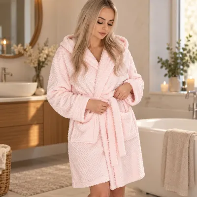 Dámsky župan s kapucňou veľ. L/XL SPRINGOS Aura HA7366 ružový