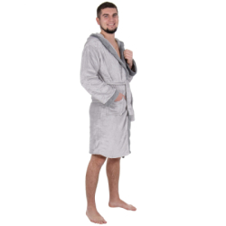 Pánsky župan s kapucňou veľ. L/XL SPRINGOS Velvet HA7378 sivý