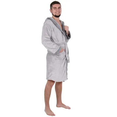Pánsky župan s kapucňou veľ. L/XL SPRINGOS Velvet HA7378 sivý