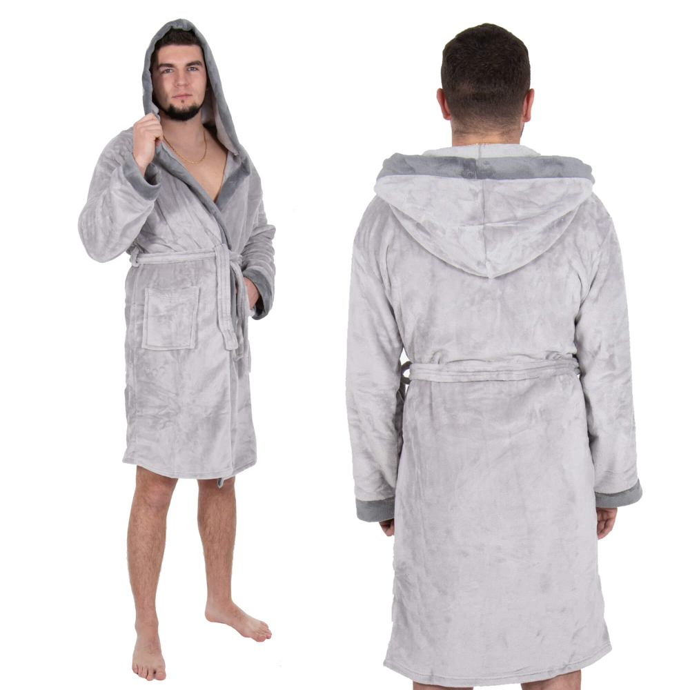 Pánsky župan s kapucňou veľ. L/XL SPRINGOS Velvet HA7378 sivý