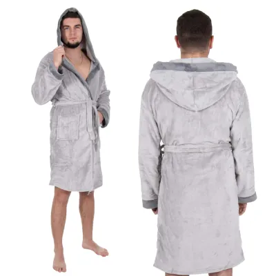 Pánsky župan s kapucňou veľ. L/XL SPRINGOS Velvet HA7378 sivý