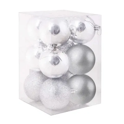 Vianočné banky strieborné mix - 6cm, sada 12ks