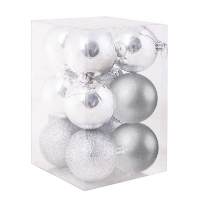 Vianočné banky strieborné mix - 6cm, sada 12ks