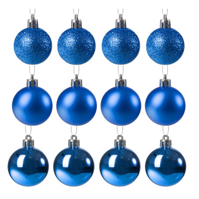 Vianočné banky modré mix - 6cm, sada 12ks