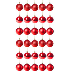 Vianočné banky červené mix - 6cm, sada 30ks