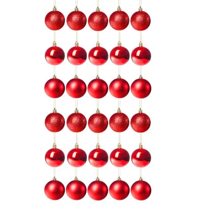 Vianočné banky červené mix - 6cm, sada 30ks