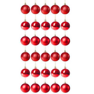 Vianočné banky červené mix - 6cm, sada 30ks