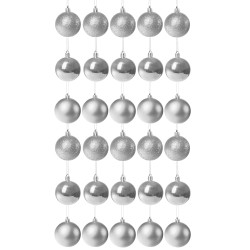 Vianočné banky strieborné mix - 6cm, sada 30ks