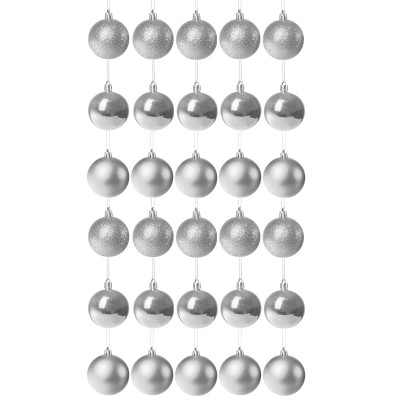 Vianočné banky strieborné mix - 6cm, sada 30ks