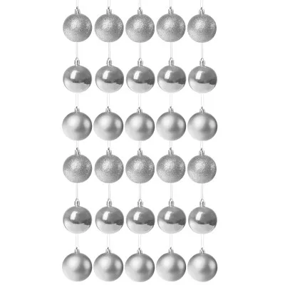 Vianočné banky strieborné mix - 6cm, sada 30ks