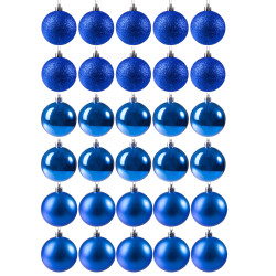 Vianočné banky modré mix - 6cm, sada 30ks