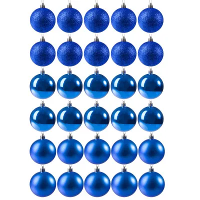 Vianočné banky modré mix - 6cm, sada 30ks