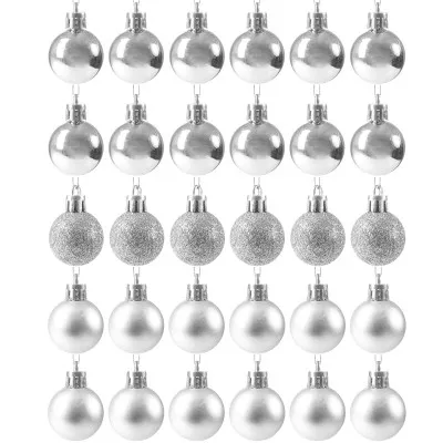 Vianočné banky strieborné mix - 3cm, sada 30ks