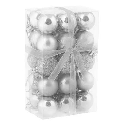 Vianočné banky strieborné mix - 3cm, sada 30ks