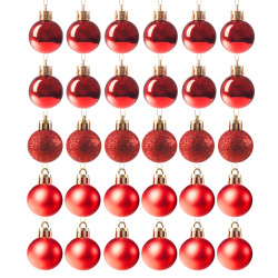 Vianočné banky červené mix - 3cm, sada 30ks