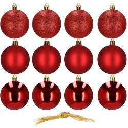 Vianočné banky červené mix - 6cm, sada 12ks