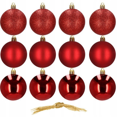 Vianočné banky červené mix - 6cm, sada 12ks