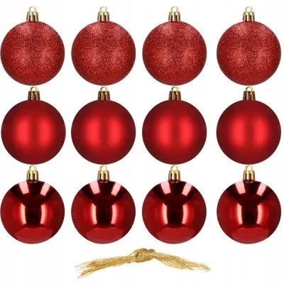 Vianočné banky červené mix - 6cm, sada 12ks