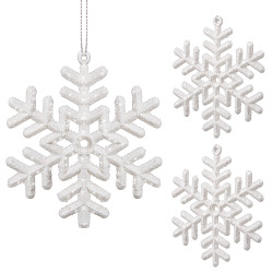 Vianočné ozdoby - Vločky s trblietkami biele, 10cm, sada 3ks