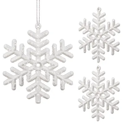 Vianočné ozdoby - Vločky s trblietkami biele, 10cm, sada 3ks
