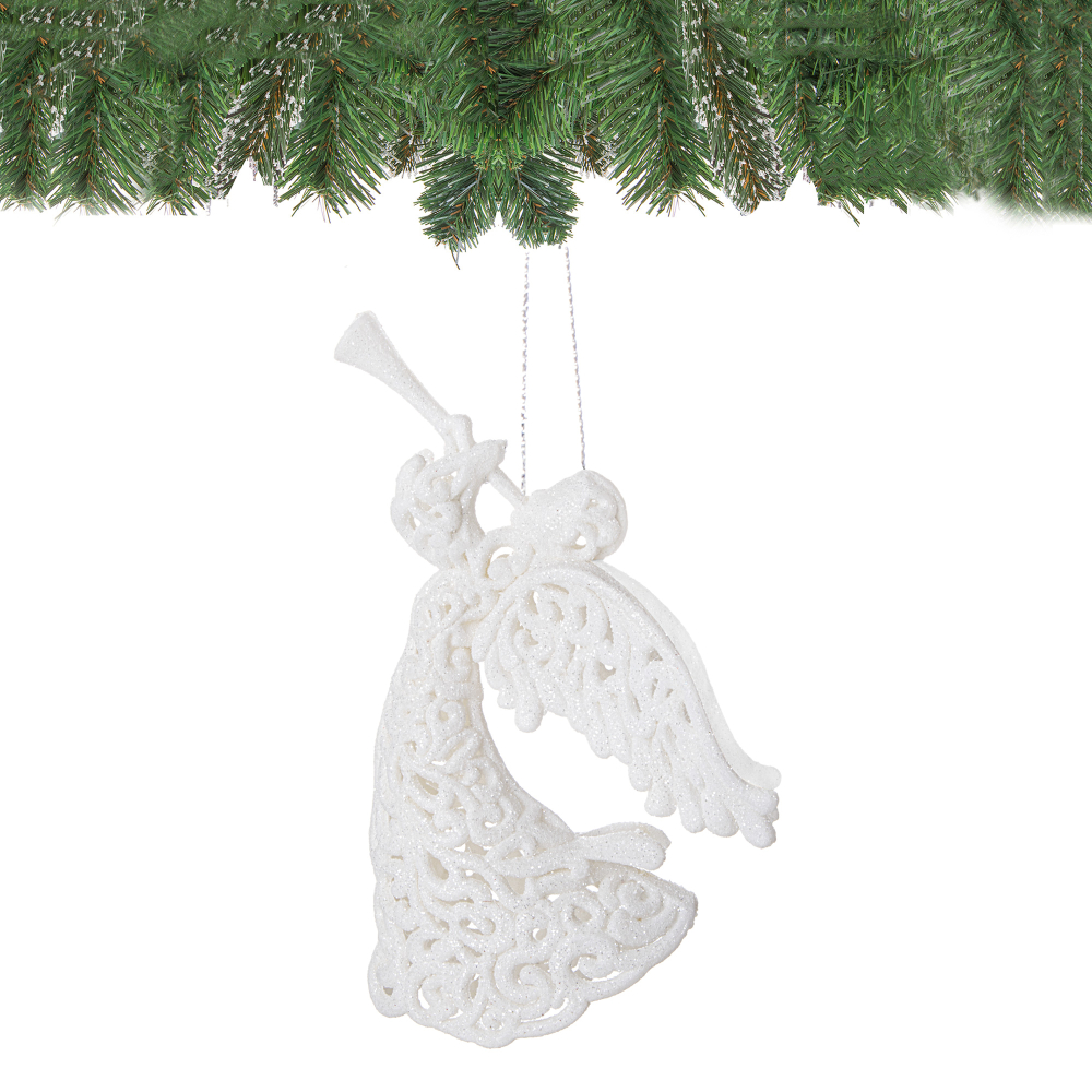 Vianočná ozdoba - Anjel s trúbkou biely, 17cm