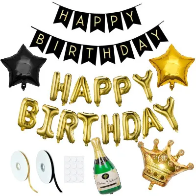 Sada narodeninových balónikov HAPPY BIRTHDAY zlato-čierne SPRINGOS PS0034